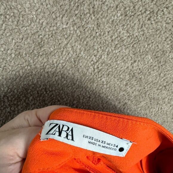 Zara Trouser Pants Womens Size XS Orange High‎ Rise Straight Side Zipper Crepe - Picture 9 of 10